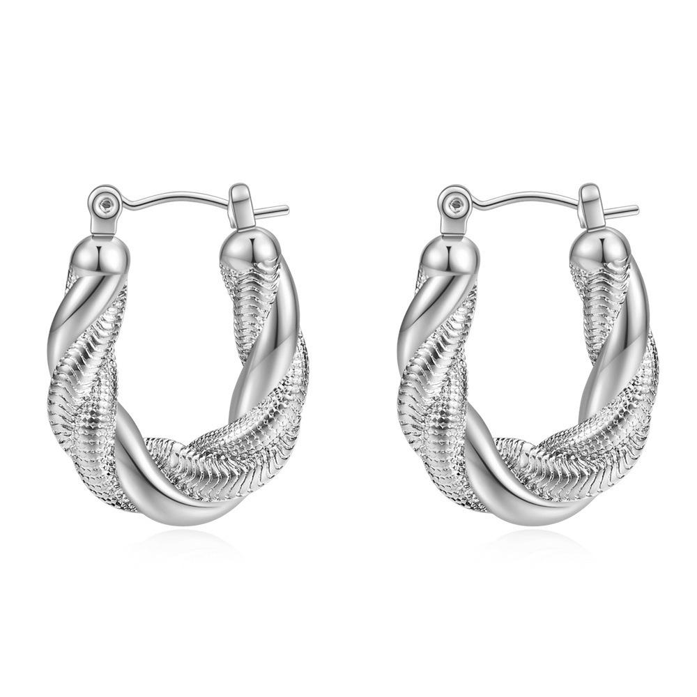 New Irregular Twist Snake Chain Double Layer 14K Gold Stainless Steel Fashion Earrings