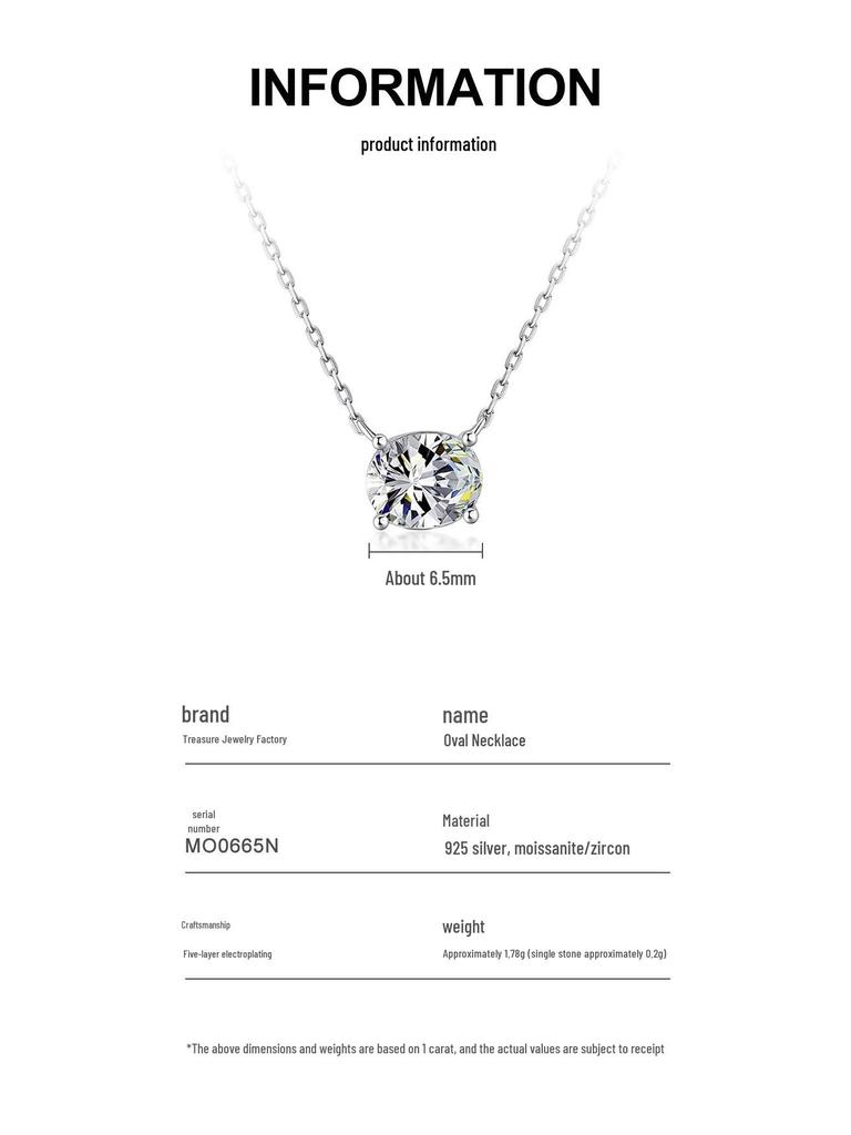 925 Sterling Silver Oval Moissanite Pendant Necklace - Classic, Versatile Design for Women