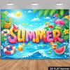 2D Colorful Summer Banner with Waves, Sun & Flamingo for Photoshoot
