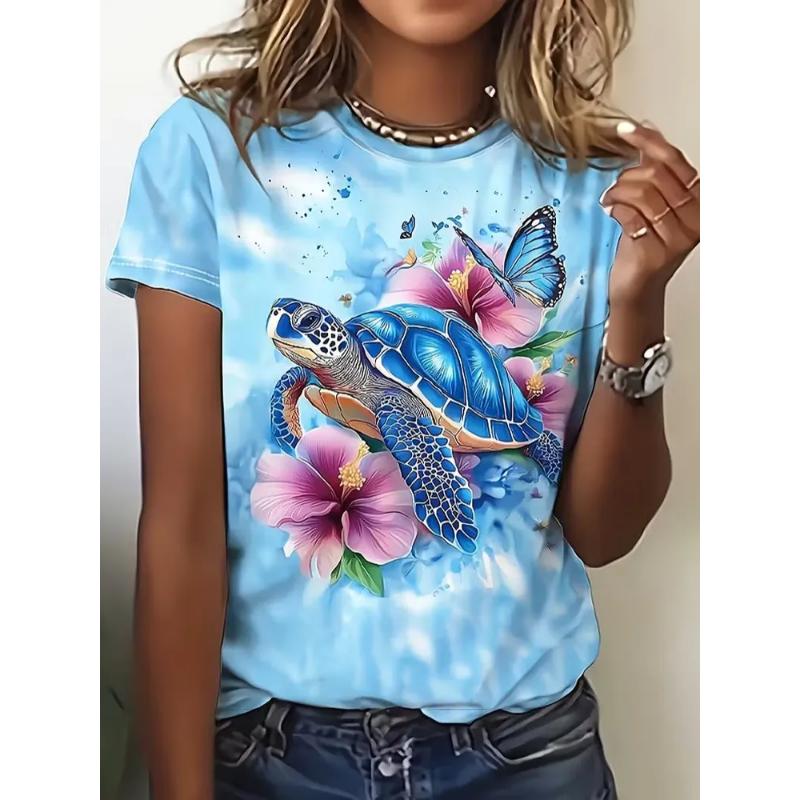 Fashion Women's Crew Neck T-Shirt Crew Neck Short Sleeve 3D Color Printing