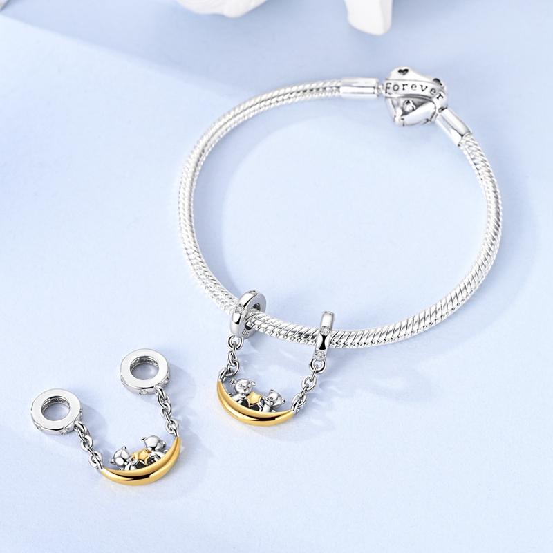 New Charm Copper Moonship Stars Chain Pendants Charm Fits Genuine Charm Bracelet Bead DoItYourself Jewerlry Accessories
