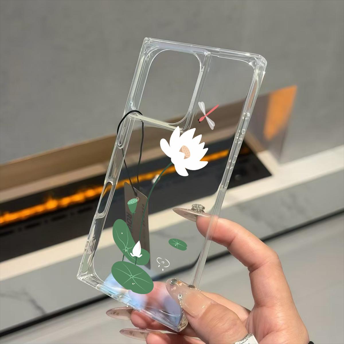 

Clear Square Back Tube Case Protection For iPhone 11 14 Pro Max 12 16 ProMax 13 15 Plus Anti-Oxygen,Lotus Pattern Casing iphone 11 ProMax