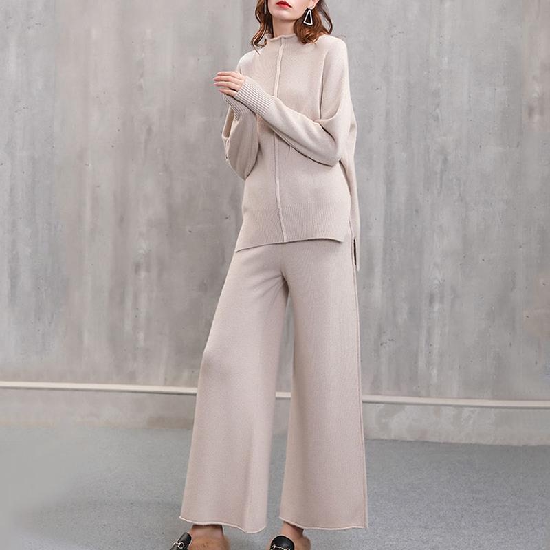 GH Womens 2 Pieces Sweater Wide Leg Palazzo Pants Knitted Tracksuit Set GH Womens 2 Pieces Sweater Wide Leg Palazzo Pants Knitted Tracksuit Set