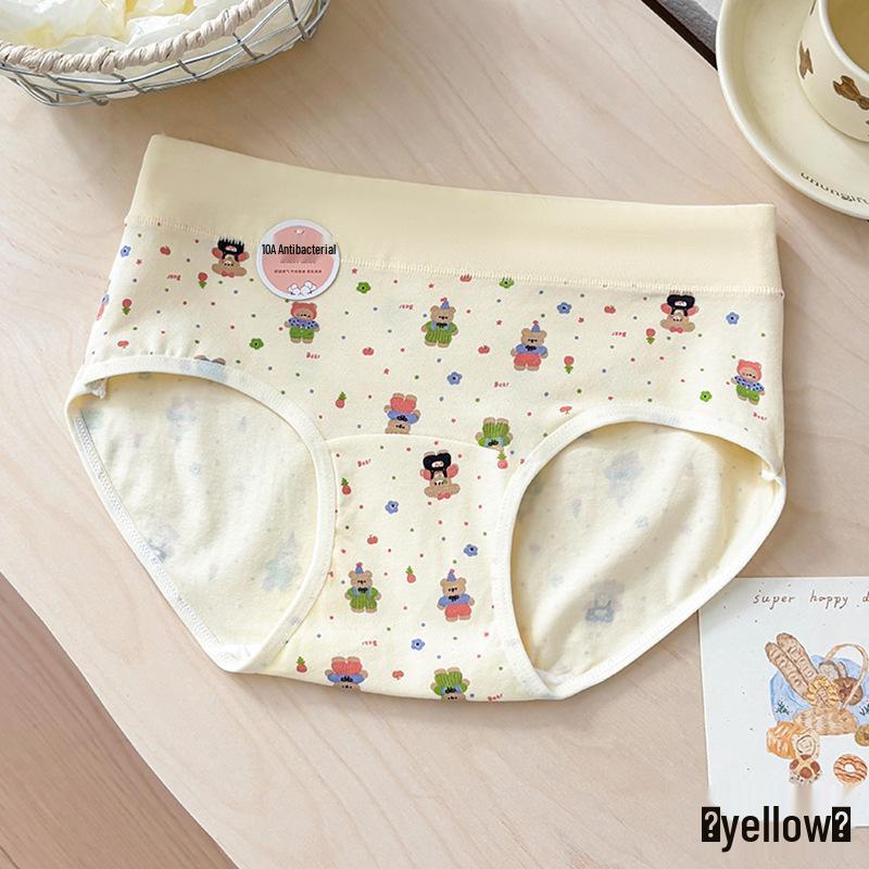 Antibacterial Pure Cotton Bear Print Girls' Mid-Waist Underwear - Sweet, Cute, and Comfortable.