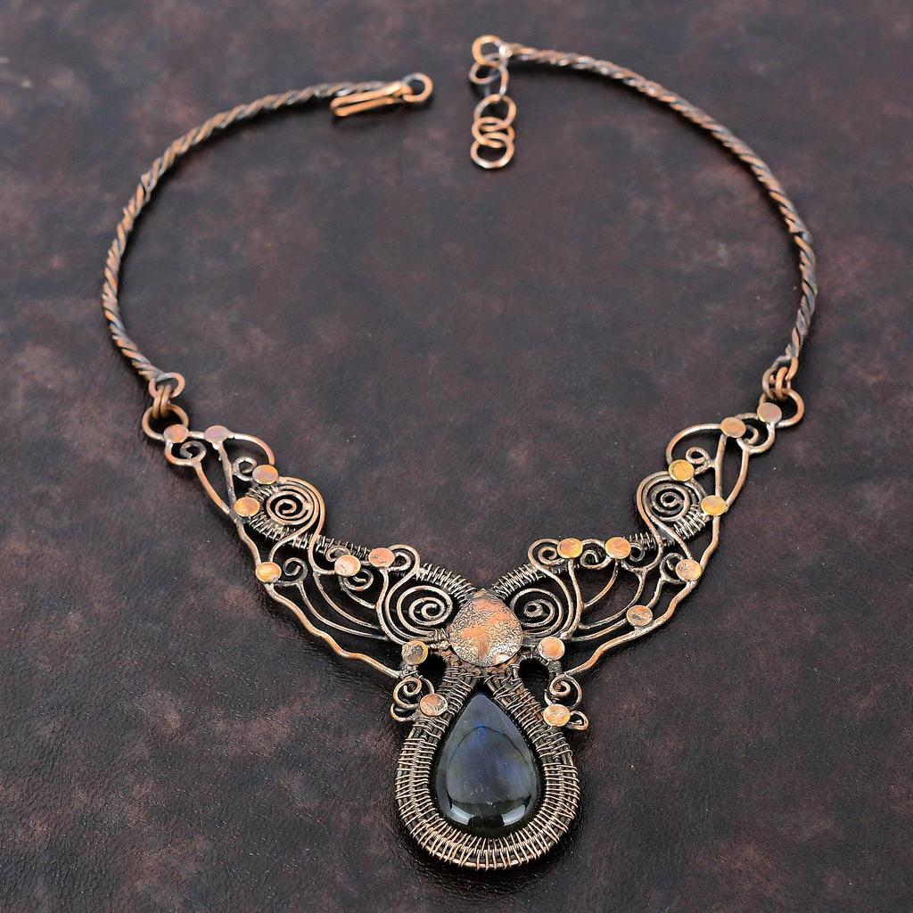 Labradorite Necklace Copper Wire Wrapped Necklace Adjustable Necklace Wire Wrap Gemstone Jewelry Handmade Dainty Copper Jewelry Wedding Gift