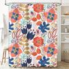 Floral Shower Curtain Bath Mat Decor, Modern Printed Waterproof Fabric Bathroom Rug Set Pink Blue Orange Green Leaves Flower Des