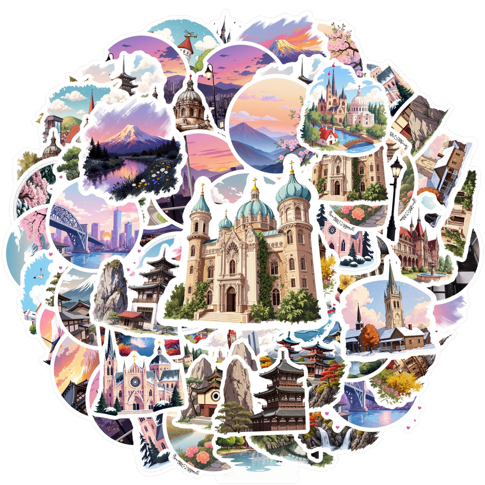 

35pcs Scenic Travel Stickers Picturesque Nature DIY Stickers Landmark Decals For Guitar DIY Skateboard Laptop Luggage Decor DIY