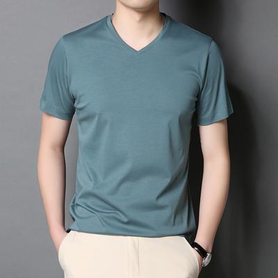 Camiseta de hombre de verano nueva moda casual cuello en V color sólido casual algodón manga corta camiseta de hombre