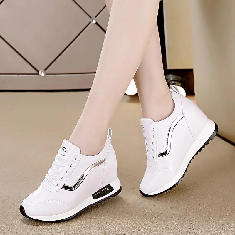 Microfiber Leather Women Casual Shoes 7cm Platform Wedge Women Fashion Sneakers Winter Autumn Air Mesh Women Summer Shoes