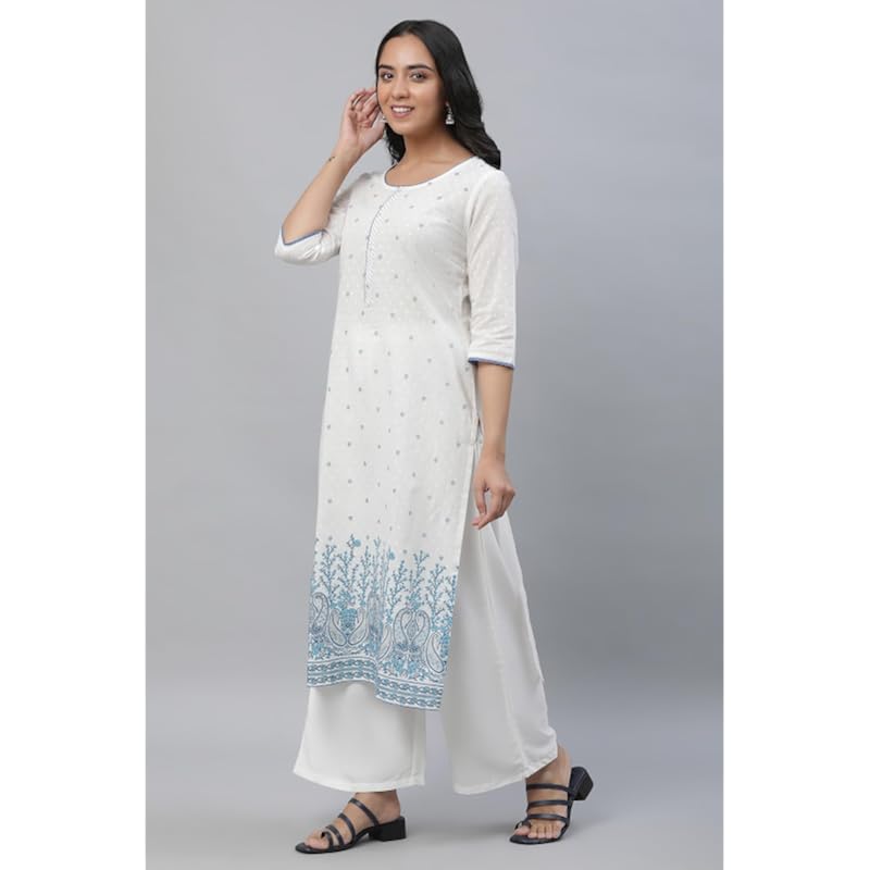 Aurelia Women's Paisley Printed Cotton Regular White Kurta
