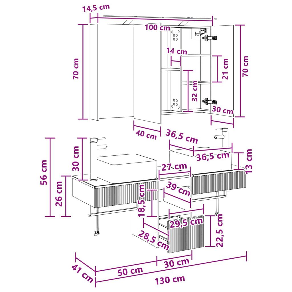 Bathroom Cabinet Set 4 pcs Artisan Oak 100 x 14.5 x 70 cm