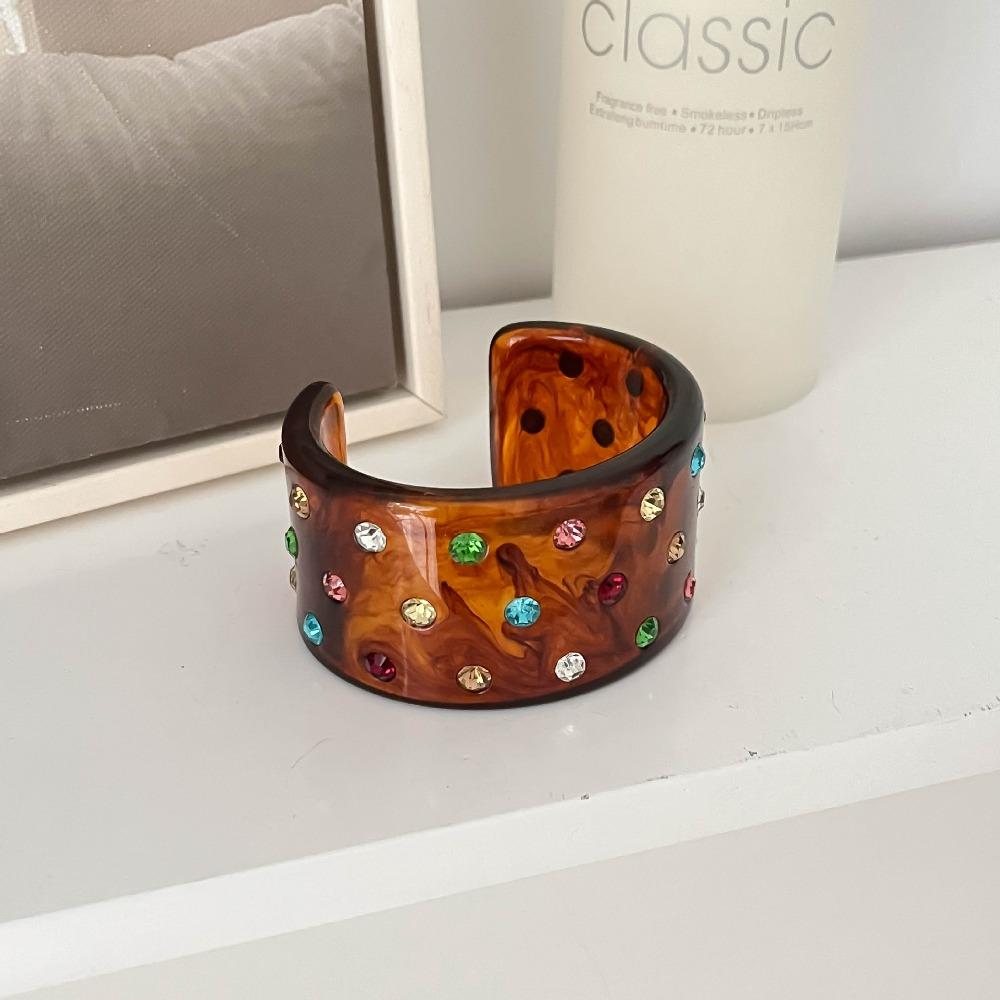 Vintage C-shaped Open Bracelet Resin Rhinestone Bracelet Temperament Chunky Bangle  Women