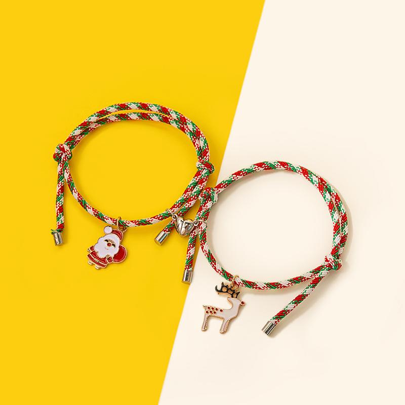 Christmas Magnetic Couple Colorful Christmas Bracelet Adjustable Creative Hand Rope Bell Ornament Female