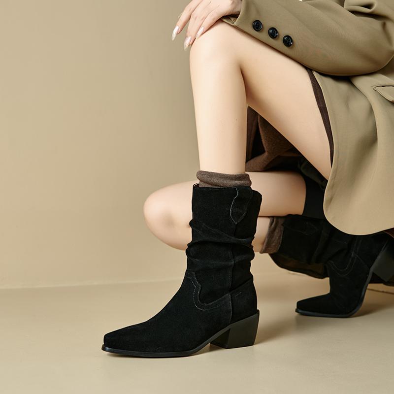 Women's High-heeled Short Boots Autumn and Winter New Suede Large-size Casual Roman Boots