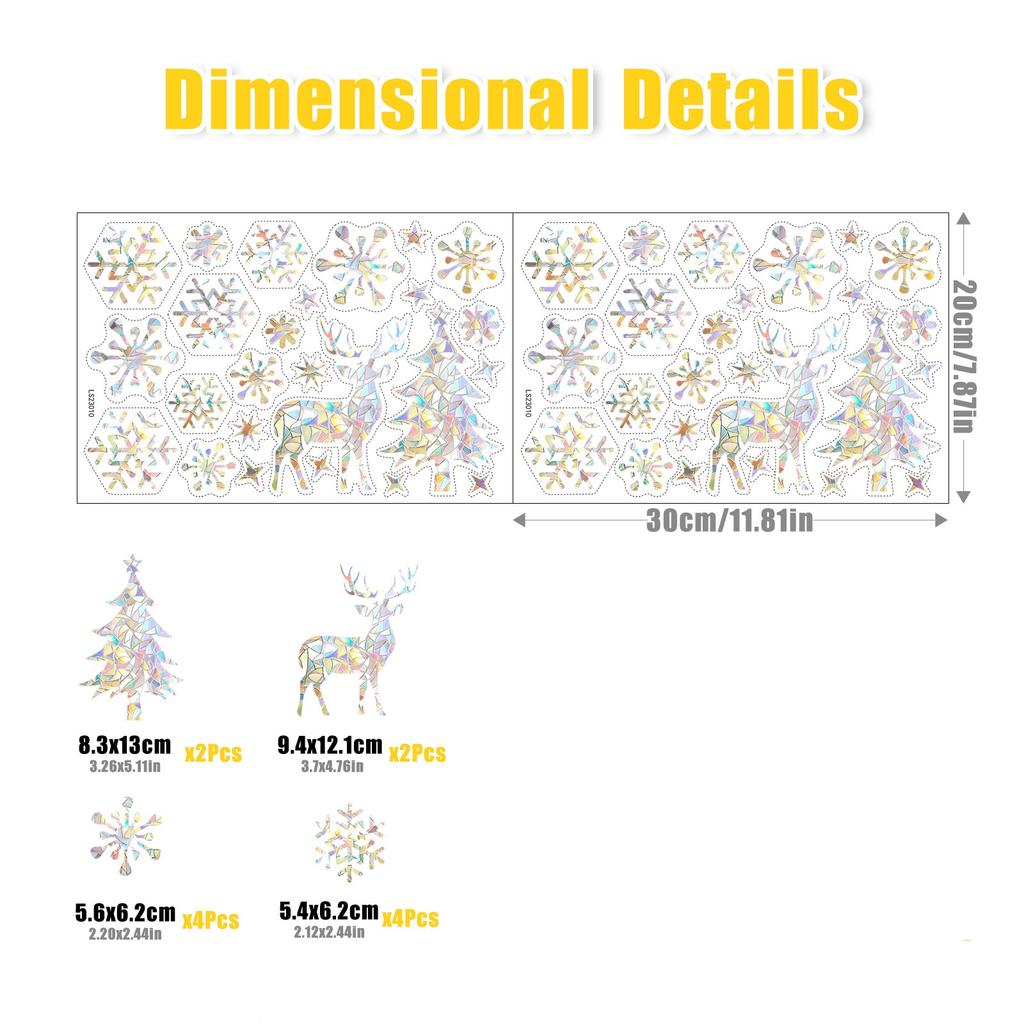 2PC Laser Glass Paper Sunshine Catcher Colorful Window Stickers Rainbow Prism Anti Collision Christmas Snowflake Glass Sticker