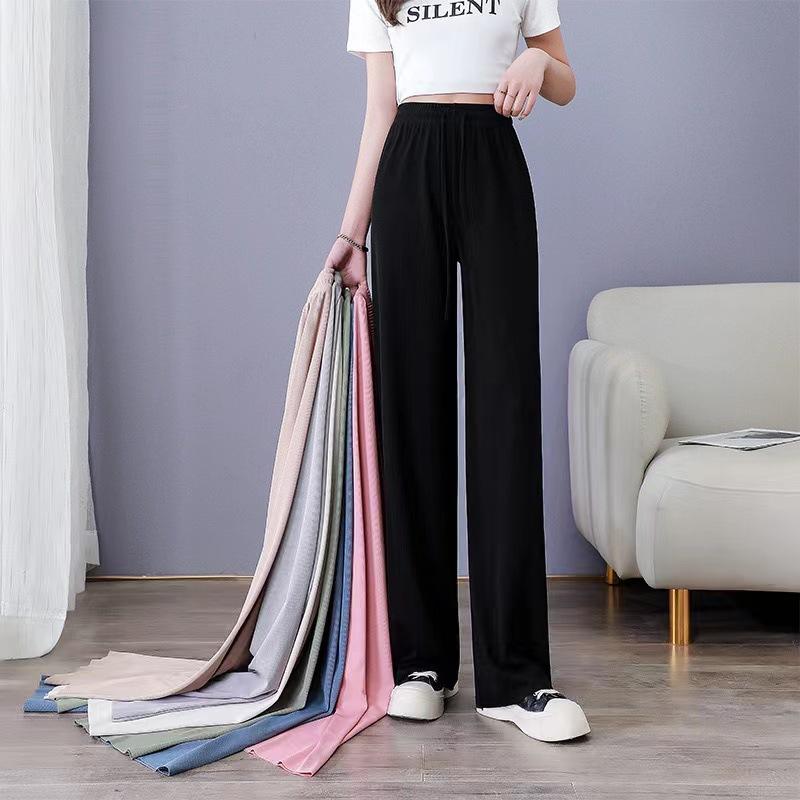 

Women s Soft Ice Silk Wide-leg High-waist Loose and Comfortable Straight-leg Casual Pants XXXL чорний