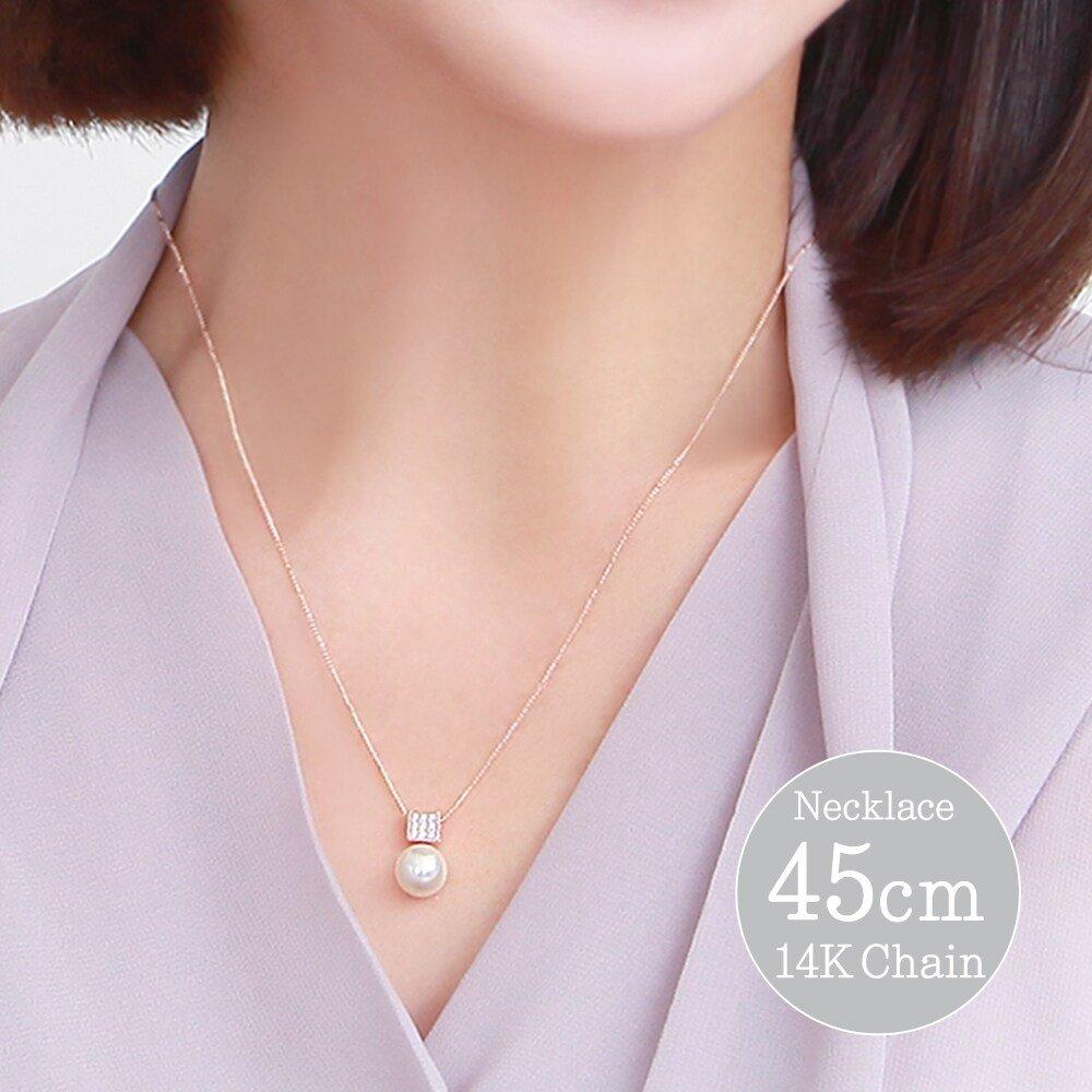 14K Gold Fashion Daily Pearl Cubic Chain Necklace 45cm Gift Recommendation