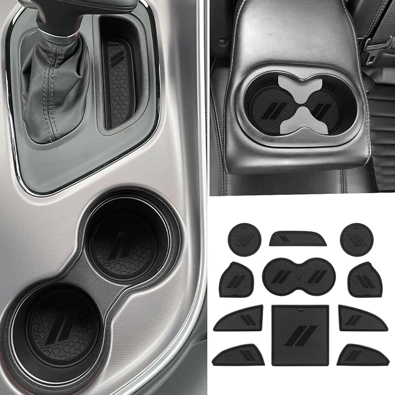 For Dodge Challenger Accessories 2015-2024  Fits Cup Holder Ert Anti-Dust Mats Door Pocket Center Console Liners(Black Trim) - 11 PCS Set