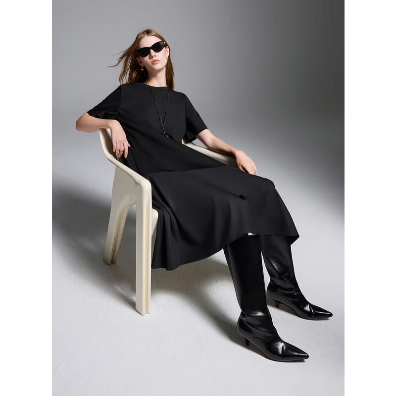 Sancai 2025 Summer Spliced Round Neck Long Dress