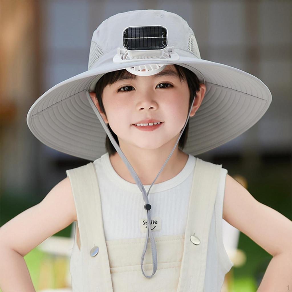 Kids Solar Fan Sun Protection Hat Breathable Cooling Rechargeable for Summer