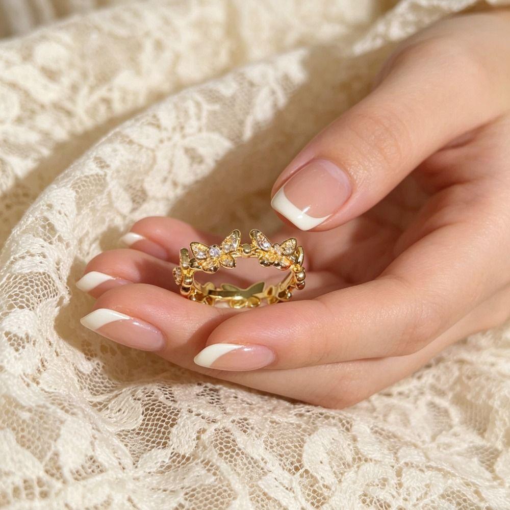 Minimalist Style Butterfly Rings Vintage Finger Rings Stackable Zircon Rings Women