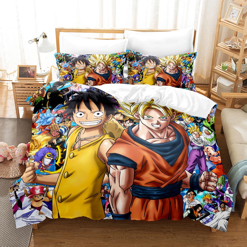 Bedding Three-Piece Set 3D Digital Printing Cartoon One Piece Luffy Series Polyester Abrasive Quilt Cover