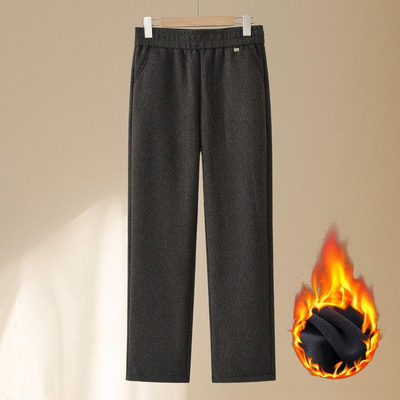 Women's High-Waist Elastic Stretch Pants - Winter Thickened, Loose Straight Fit for Middle-Aged & Elderly