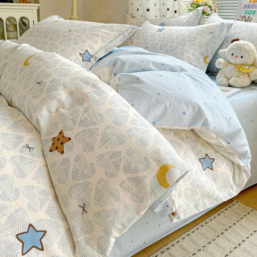 100 pure cotton four-piece set, new cotton quilt cover, bed sheet, bed hat, student dormitory single bed three-piece set 1