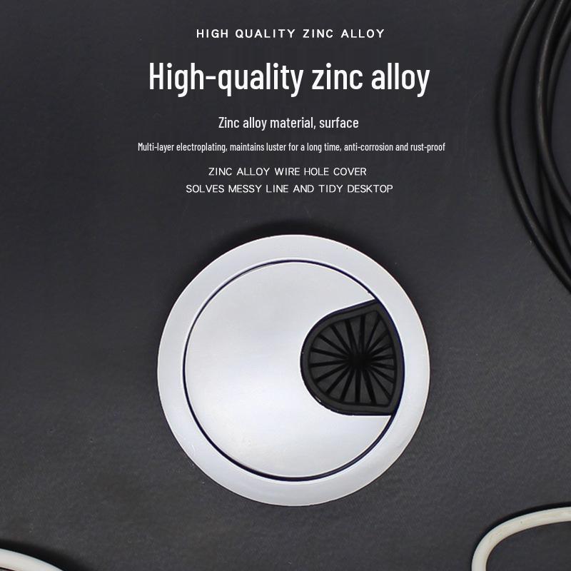 Zinc Alloy Desk Cable Grommet - Round Desktop Cable Pass-Through Cover