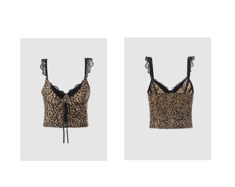 Y2K Velvet Lace Leopard Print Camisole: Sexy Tight-Fit Bandage Top