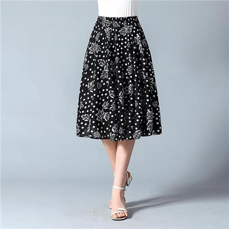 Fuste cu flori de lungime mijlocie de vară cu talie elastică femei lejer casual din șifon din mătase de gheață rochie de plajă pentru femei
