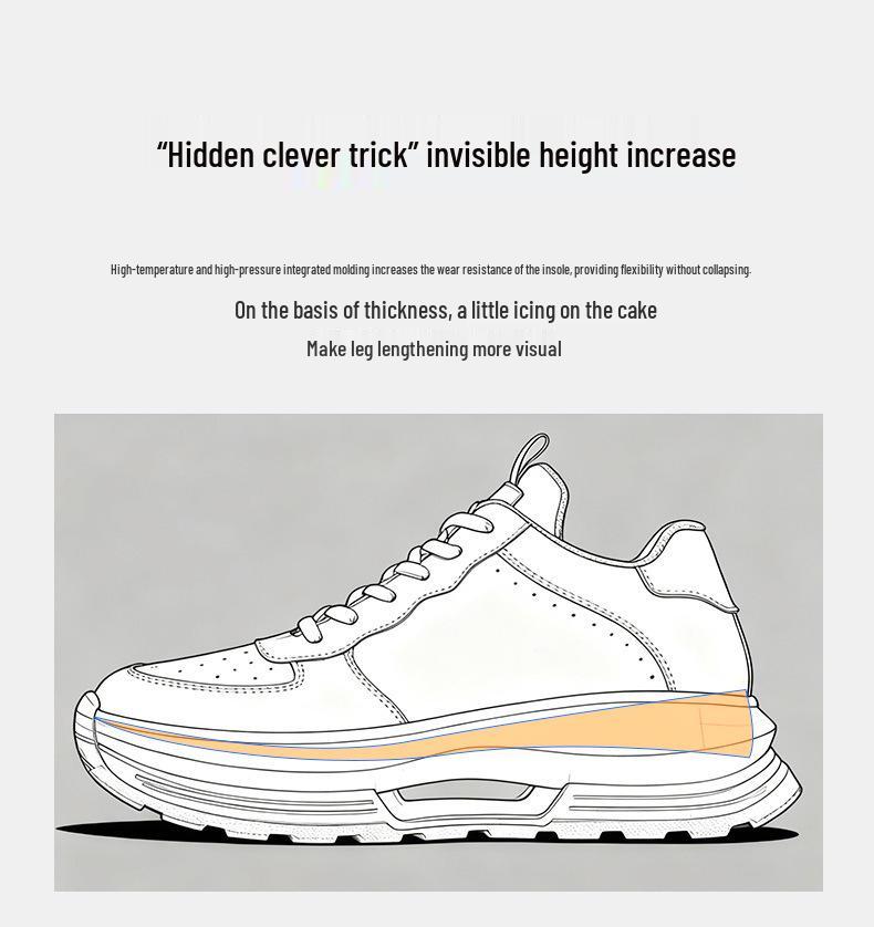 Men's Versatile Height-Increasing Dad Sneakers - Thick Sole, New White Sports Casual Shoes