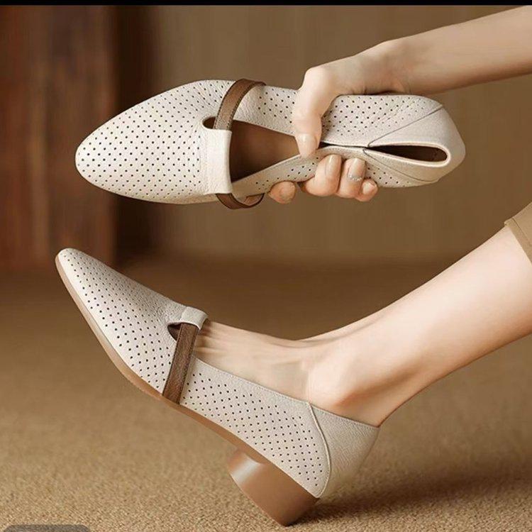 

Туфли-лодочки на низком каблуке, женственный темперамент, женская новая профессиональная обувь 2025 с закрытым носком, на одной педали и две, дышащая обувь с носком манго, детская 41