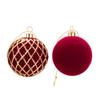 6cm Burgundy Flocked Christmas Baubles with Gold Glitter, 48Pcs Gift Box, 4 Patterns Xmas Tree Hanging Ornaments