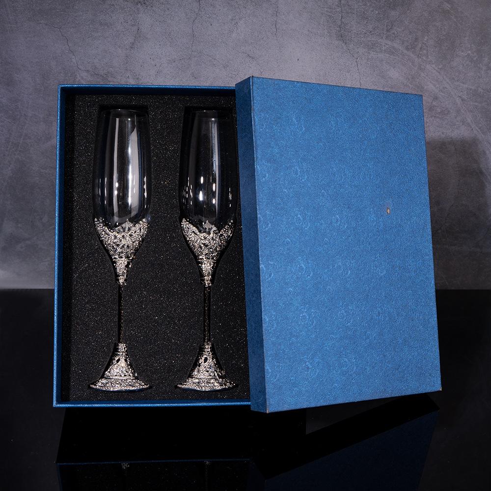 Vintage Bubble Embossed Champagne & Wine Crystal Glass Set with Gift Box