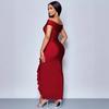 European and American style women's clothing new temperament fashionable one-word collar pleated split repair irregular design dress women