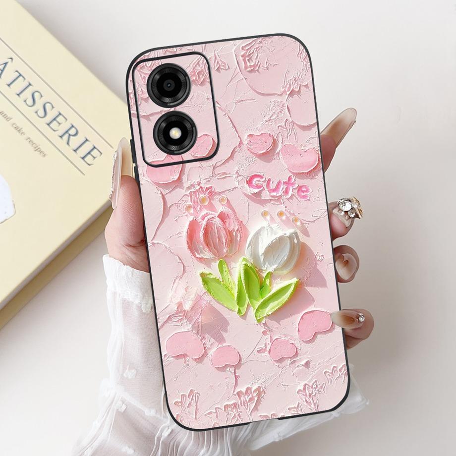 For Motorola Moto E13 4G Phone Case Moto E14 5G Back Cover Soft Matte Silicone Slim Fundas Lovely Panda Rabbit Flower Cartoon