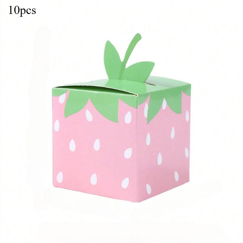 10pcs Red Strawberry Candy Box Children's Birthday Party Gift Box Dim Sum Box Festival Party Candy Boxes Square Mini Pink Box