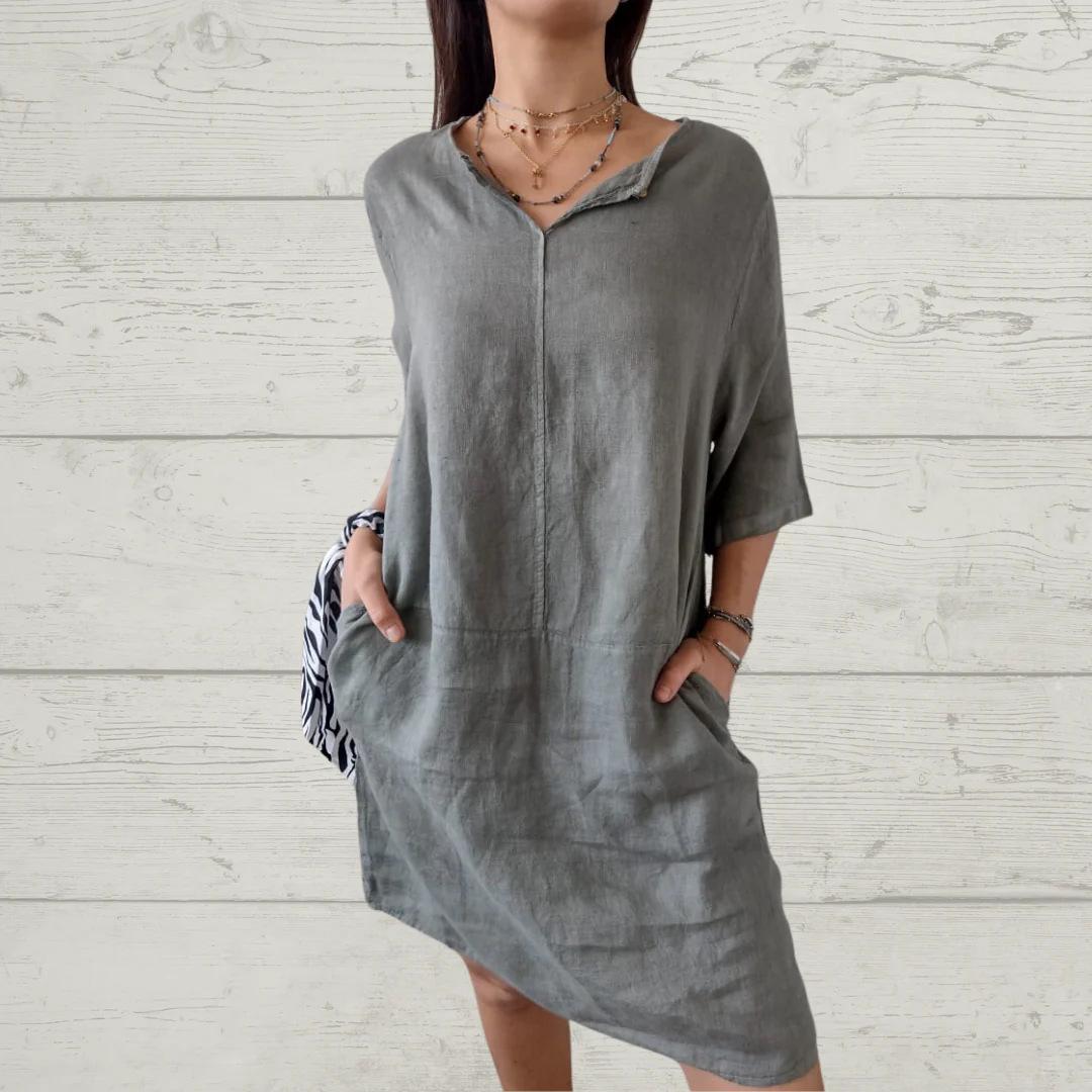 

Women s Spring & Summer Linen Cotton V-neck Loose Casual Jumpsuit with Patch Pockets, Short Sleeve. XXL