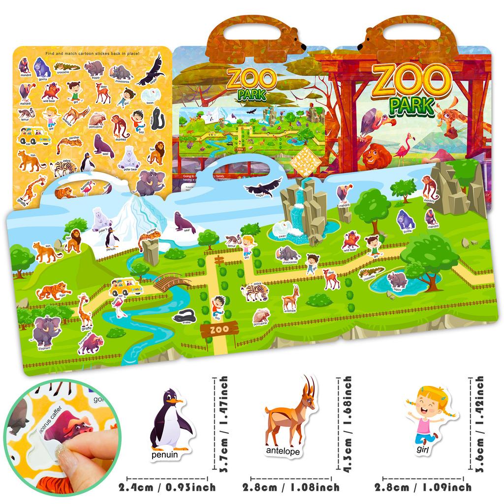 Children's DIY Zoo Animal Cognition Early Teaching Repeated Posting Concentration Cultivation Quiet Book Jelly Sticker Book
