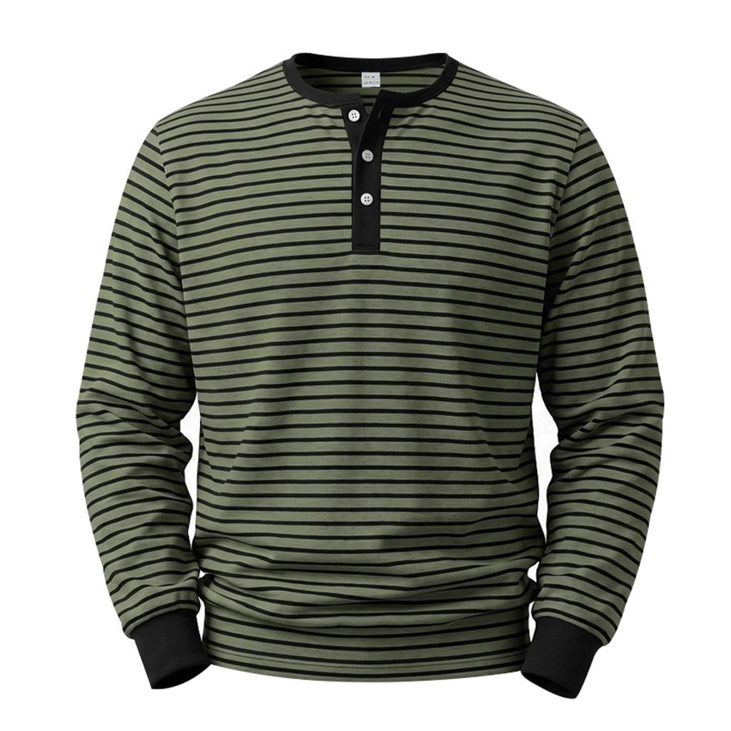 Chemise rayée à manches longues et demi-boutonnage pour homme