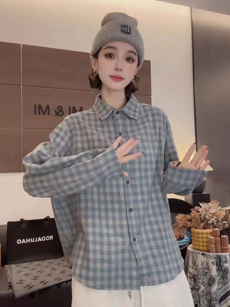 Women s Retro Plaid Long Sleeve Brushed Shirt - Thick Winter Layering Top M
