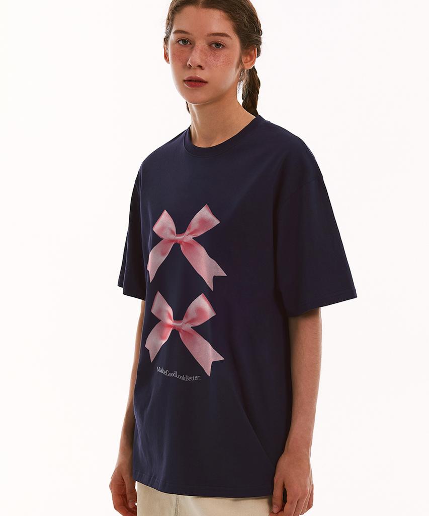 MATCHGLOBE Twice Ribbon Oversized T-Shirt (Navy)