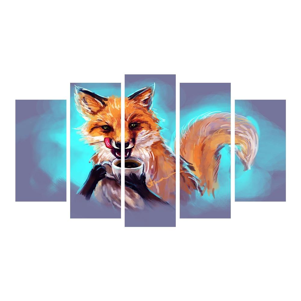 

5 Pieces Fox Drinking Coffee Posters Canvas Painting Modern Home Decor Animal Pictures Wall Art for Living Room Cuadros NO FRAME 20x35 20x45 20x55cm