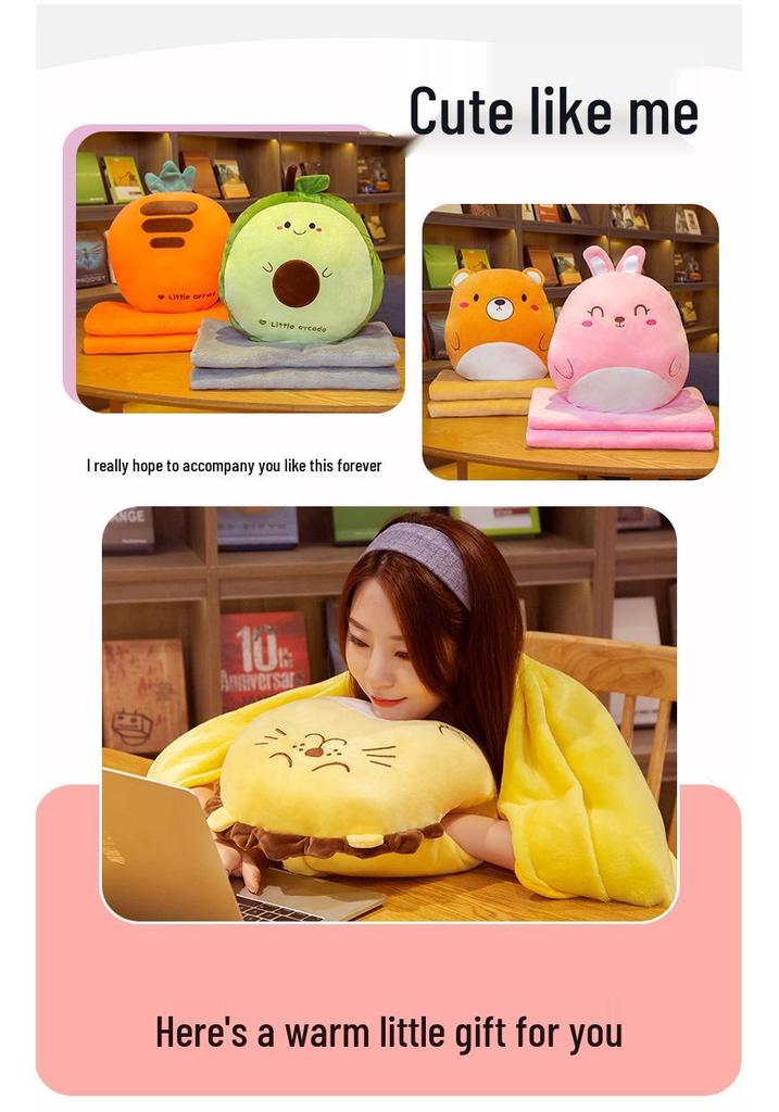Animal 3-in-1 Cushion Blanket: Office Nap Pillow & Car Back Cushion with Blanket Cover