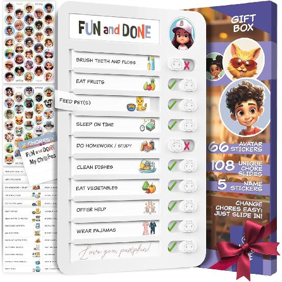 Chores Chart for Kids - Daily Routine Chart for Kids with Checklist & Stickers, Magnetic Kids Chore Chart - Chore Board Visual Schedule for Kids with