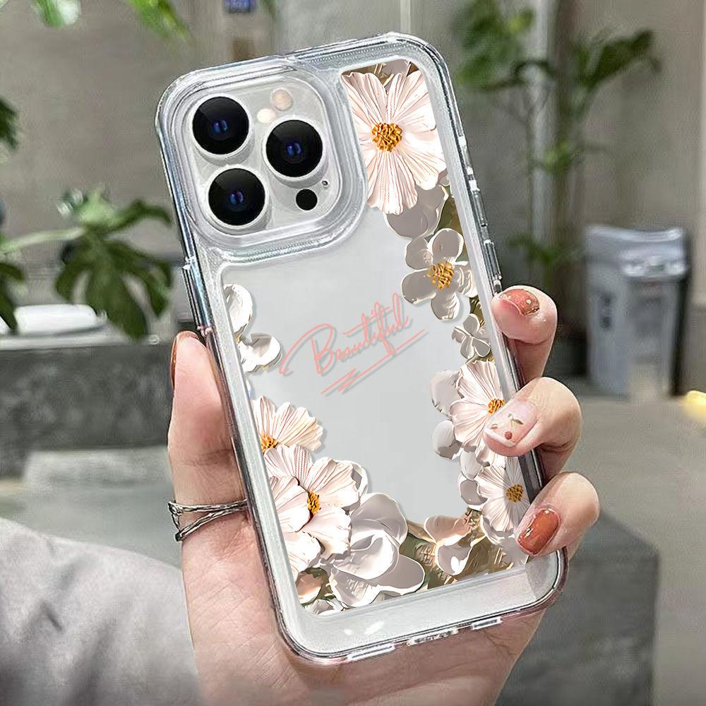 Small fresh oil painting flowers are suitable for iPhone17 mobile phone case 16promax Apple 14/13 all-inclusive 15 fine holes