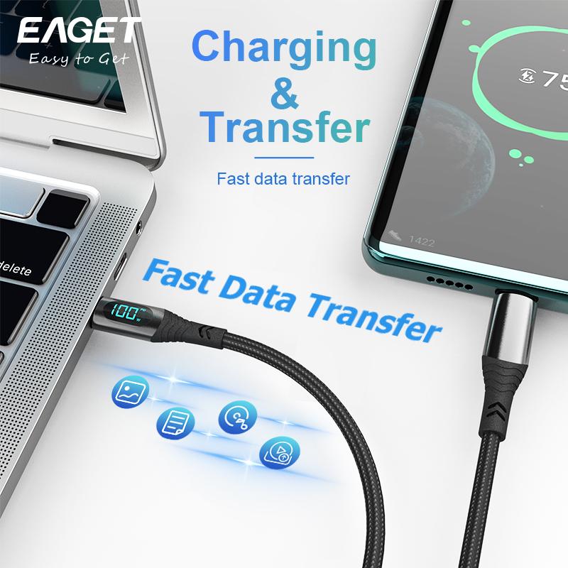 100W Fast Charging USB-C to Lightning Cable - Digital Display Nylon Braided Cable for Android iPhone 15 & More