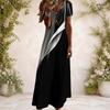 Women Plus Size V Neck Short Sleeve Printed Pink White Long Straight Dress