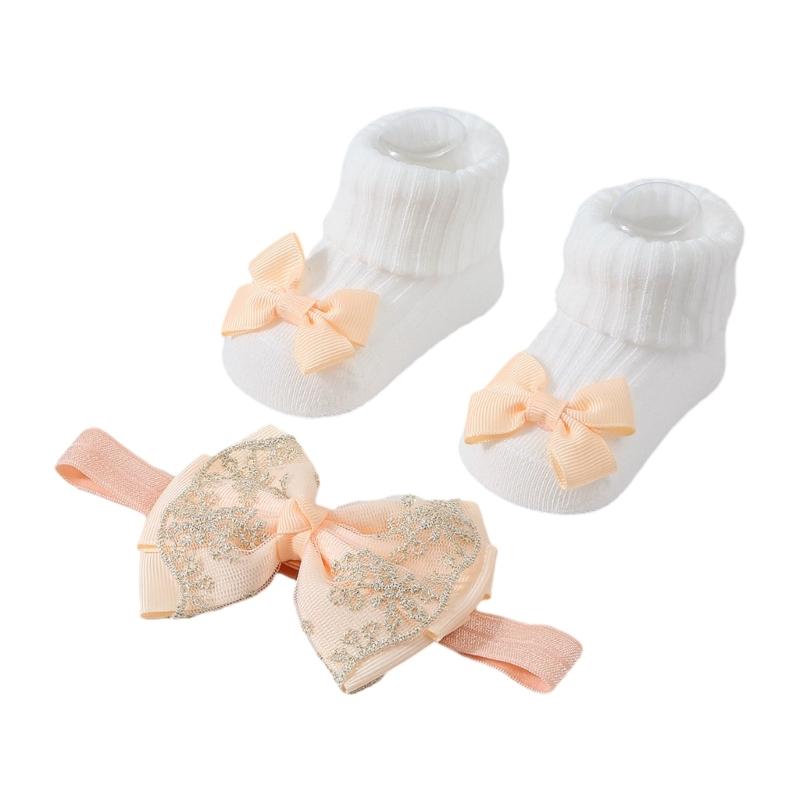 Baby Strick Socken Kopfbedeckung Prinzessinnen Stil Baby Mädchen Stirnband Socken Modische Haaraccessoires für Säuglinge & Babys
